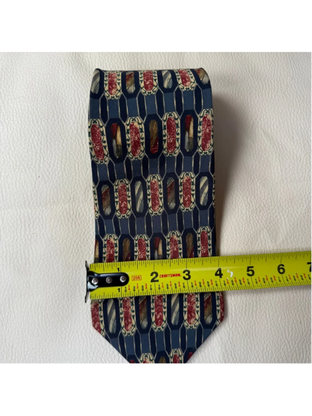 Metropolitan Museum of Art 100% Silk Tie Navy Red Geometric Mens Necktie